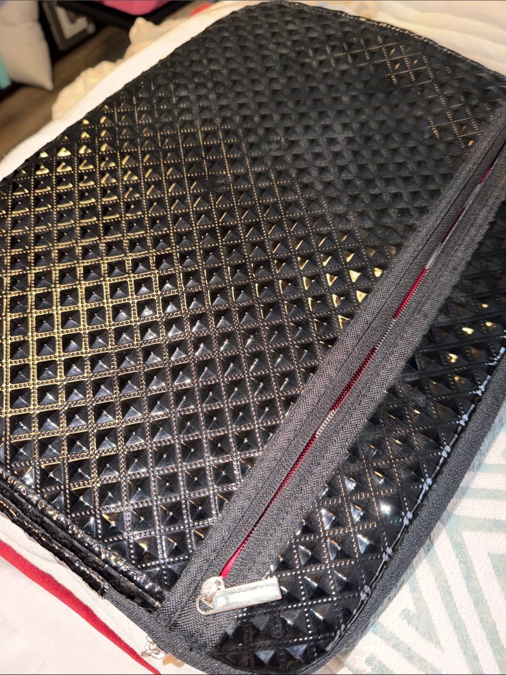 Black Quilted laptop Document Sleeve - Sleek Travel Organizer
